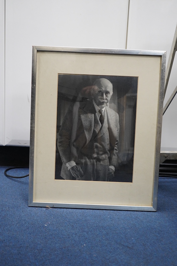 Max Beerbohm interest; a framed portrait photograph with a handwritten letter in pencil signed by Beerbohm to the reverse, on head note paper for ‘Villino Chiaro, Rapallo, frame 52 x 42.5cm. Condition - fair to good, som